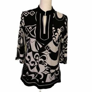 NY Collection Black and White V-Neck Tunic